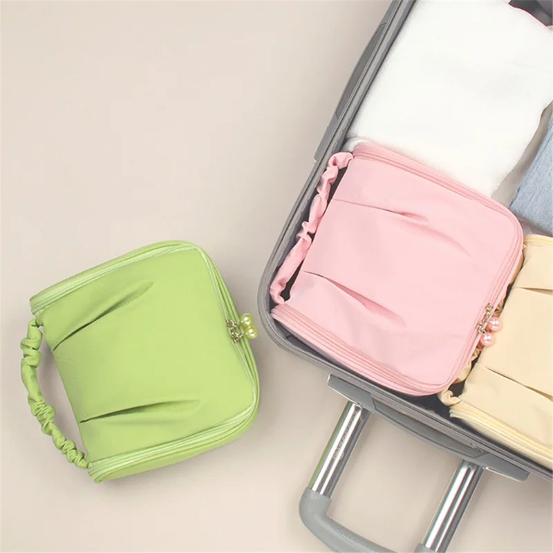 Draagbare Opvouwbare Toilettas van Polyester Waterdichte Kosmetikatas Opbergzak Handtas - Donkerblauw