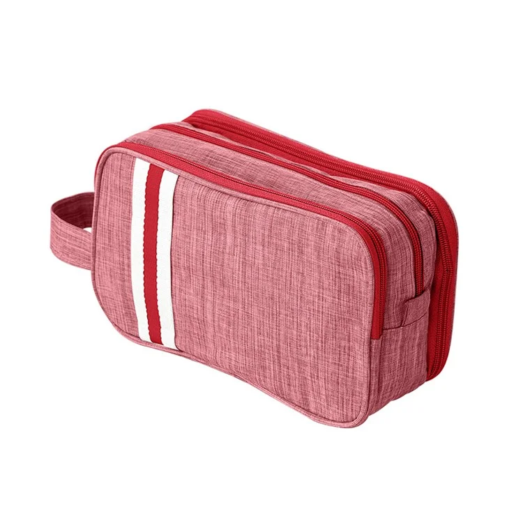 Large Toiletry Bag Cationic Oxford Cloth Dry Wet Separable Travel Wash Bag, Size L, 27x10x16cm - Wine Red