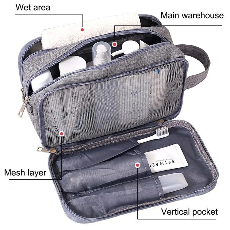 Large Toiletry Bag Cationic Oxford Cloth Dry Wet Separable Travel Wash Bag, Size L, 27x10x16cm - Wine Red