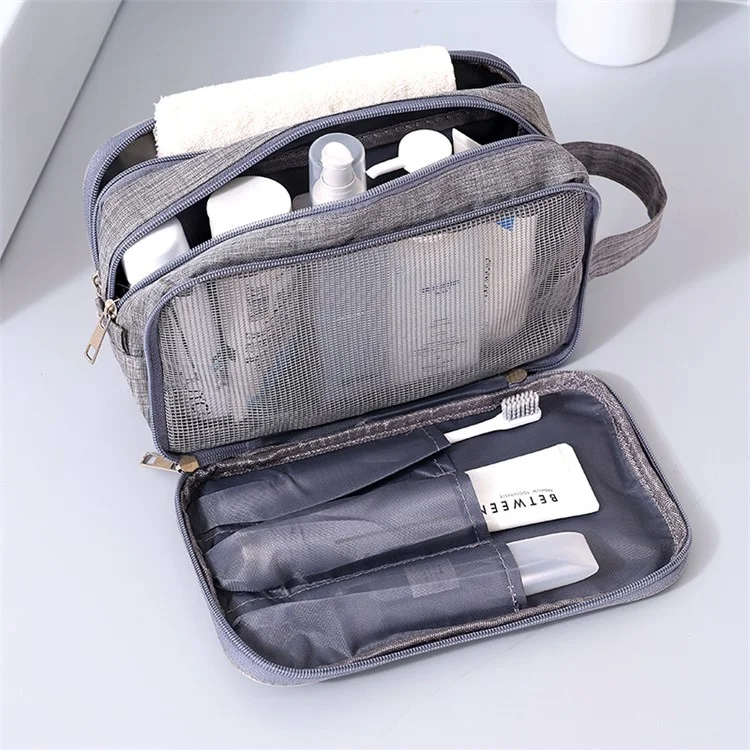 Large Toiletry Bag Cationic Oxford Cloth Dry Wet Separable Travel Wash Bag, Size L, 27x10x16cm - Wine Red