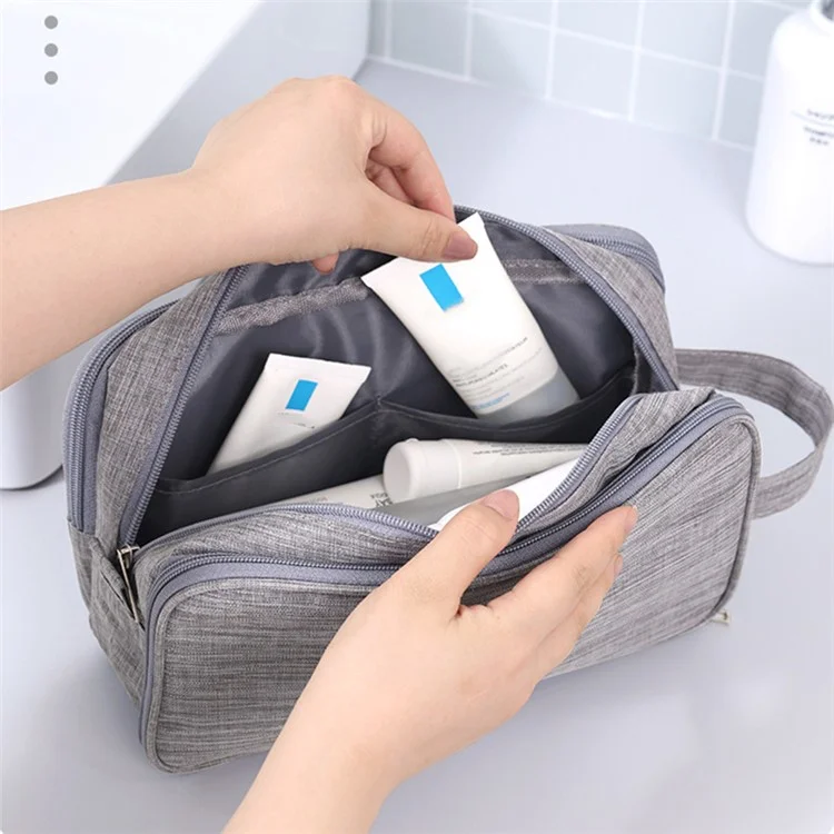 Large Toiletry Bag Cationic Oxford Cloth Dry Wet Separable Travel Wash Bag, Size L, 27x10x16cm - Wine Red