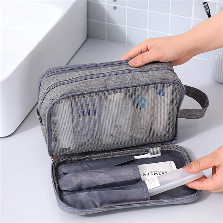 Large Toiletry Bag Cationic Oxford Cloth Dry Wet Separable Travel Wash Bag, Size L, 27x10x16cm - Wine Red