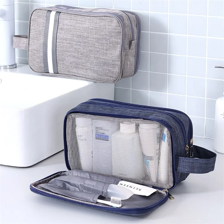 Large Toiletry Bag Cationic Oxford Cloth Dry Wet Separable Travel Wash Bag, Size L, 27x10x16cm - Wine Red