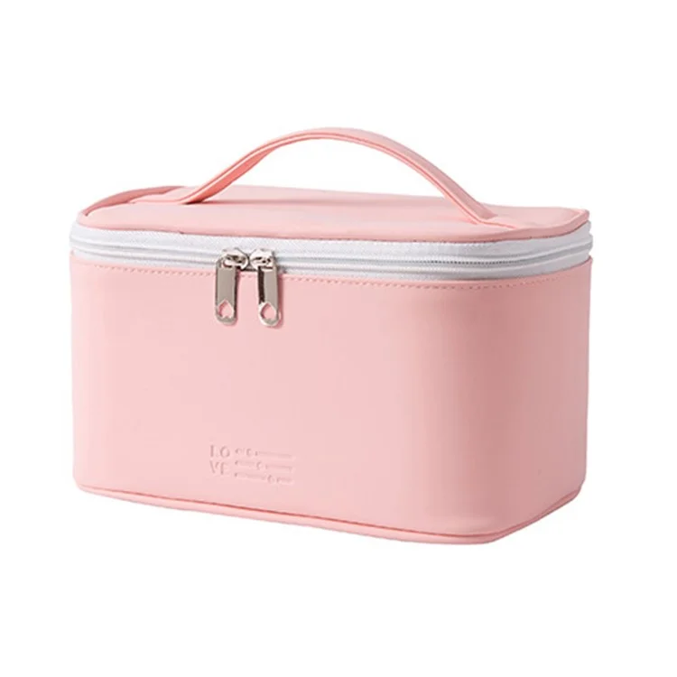 PU Leather Cosmetic Handbag Makeup Organizer Pouch Portable Travel Toiletry Bag - Pink