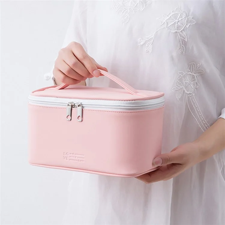 PU Leather Cosmetic Handbag Makeup Organizer Pouch Portable Travel Toiletry Bag - Pink