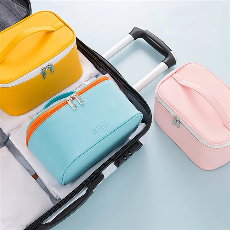 PU Leather Cosmetic Handbag Makeup Organizer Pouch Portable Travel Toiletry Bag - Pink