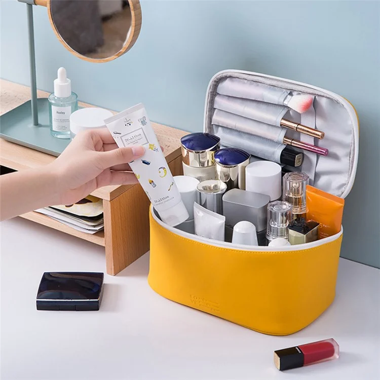 PU Leather Cosmetic Handbag Makeup Organizer Pouch Portable Travel Toiletry Bag - Pink