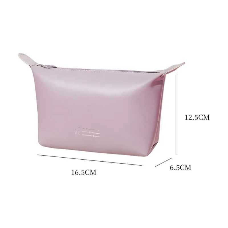 Borsa da Toilette in PU Leather Impermeabile Borsa per Cosmetici Porta Trucco - Viola Chiaro