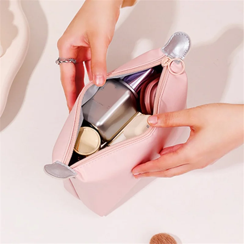 Borsa da Toilette in PU Leather Impermeabile Borsa per Cosmetici Porta Trucco - Viola Chiaro