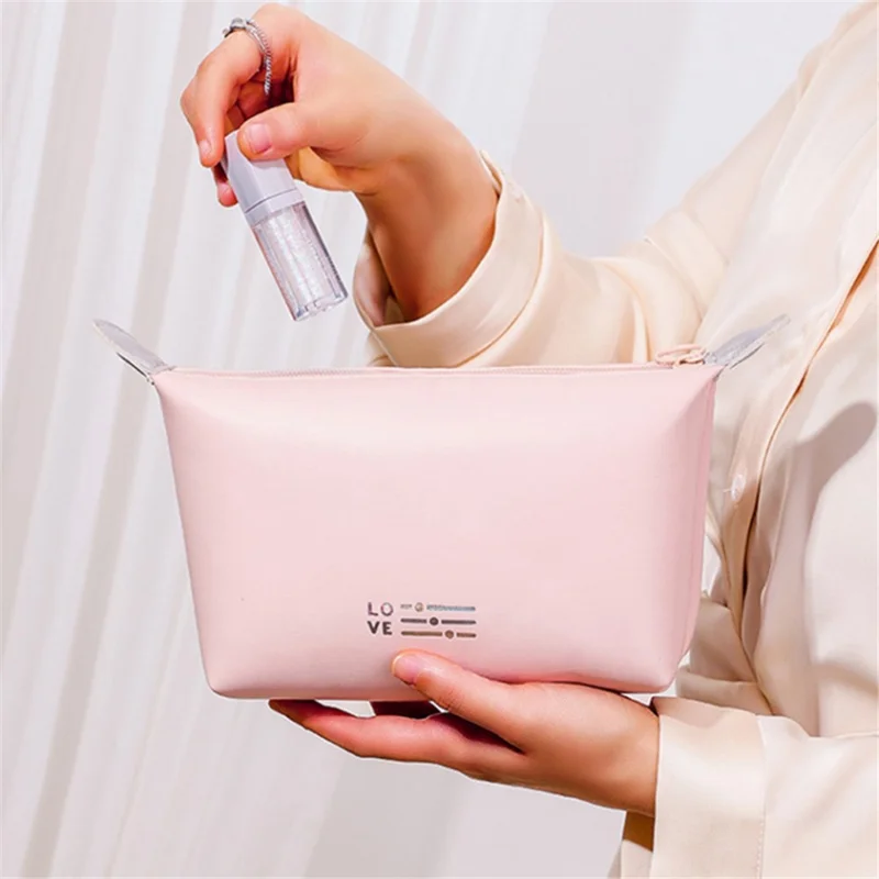 Borsa da Toilette in PU Leather Impermeabile Borsa per Cosmetici Porta Trucco - Viola Chiaro