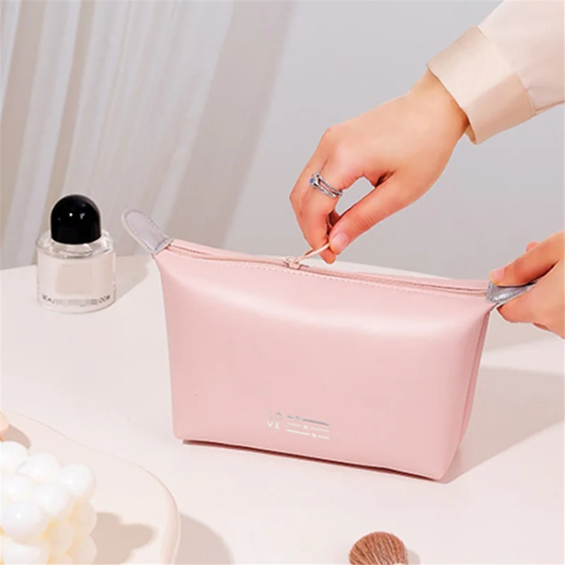 Borsa da Toilette in PU Leather Impermeabile Borsa per Cosmetici Porta Trucco - Viola Chiaro