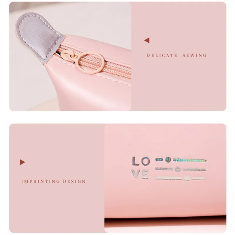 Borsa da Toilette in PU Leather Impermeabile Borsa per Cosmetici Porta Trucco - Viola Chiaro