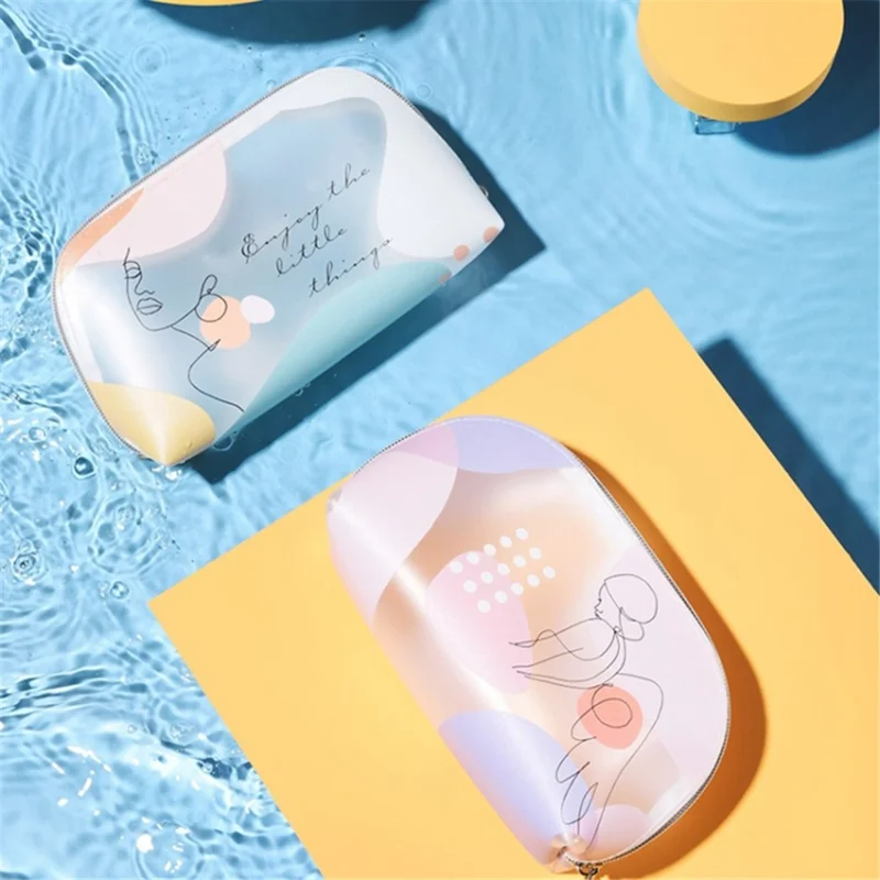 Translucent TPU Toiletry Wash Bag Lovely Girl Pattern Makeup Cosmetic Organizer Bag, Size S - Flower Crown Girl