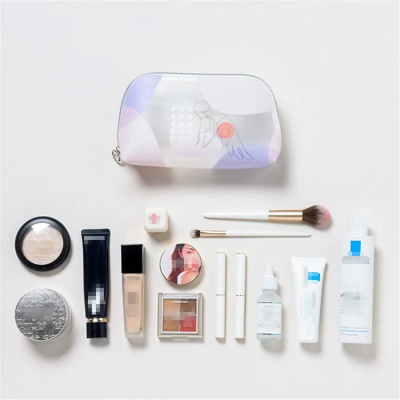 Translucent TPU Toiletry Wash Bag Lovely Girl Pattern Makeup Cosmetic Organizer Bag, Size S - Flower Crown Girl