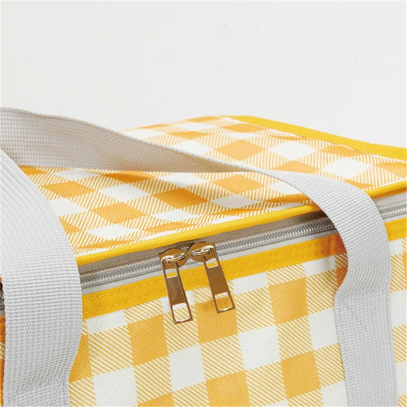 Outdoor Picnic Bag Thickened Aluminum Film 600D Oxford Cloth Insulation Food Drink Storage Bag - Yellow+White Grid