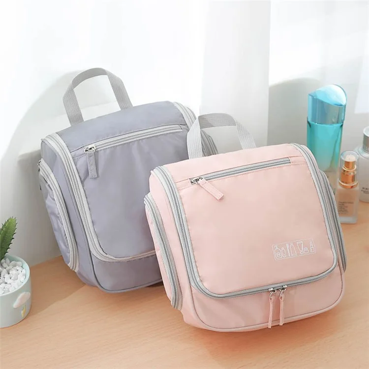Portable Travel Toiletry Bag Polyester Makeup Cosmetics Hanging Storage Bag Container - Pink