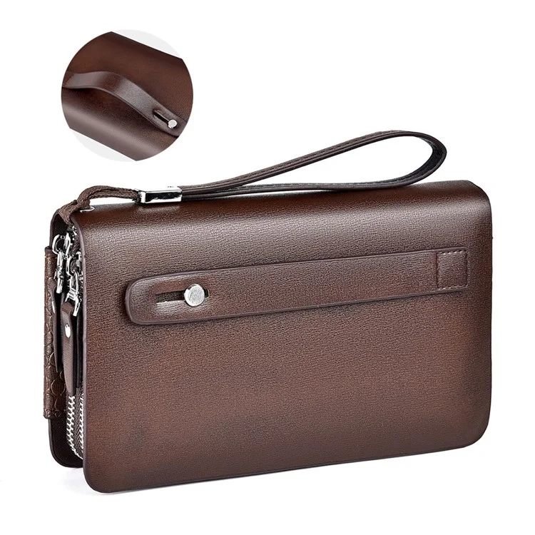 WEIXIER W123 Crocodile Texture PU Leather Men Clutch Bag Large Capacity Zipper Long Wallet - Brown