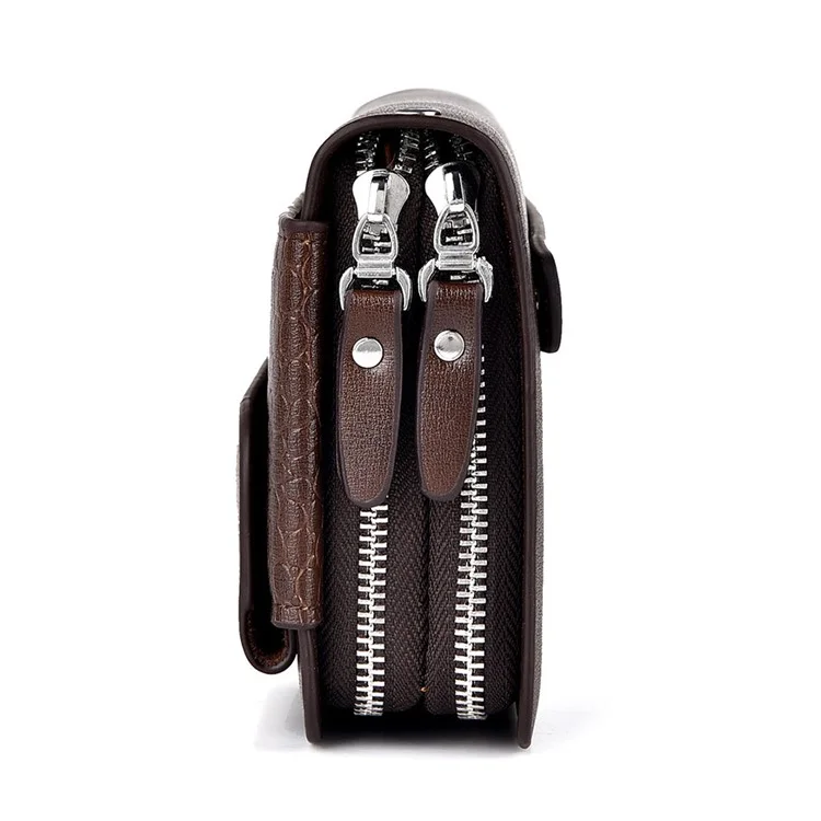 WEIXIER W123 Crocodile Texture PU Leather Men Clutch Bag Large Capacity Zipper Long Wallet - Brown