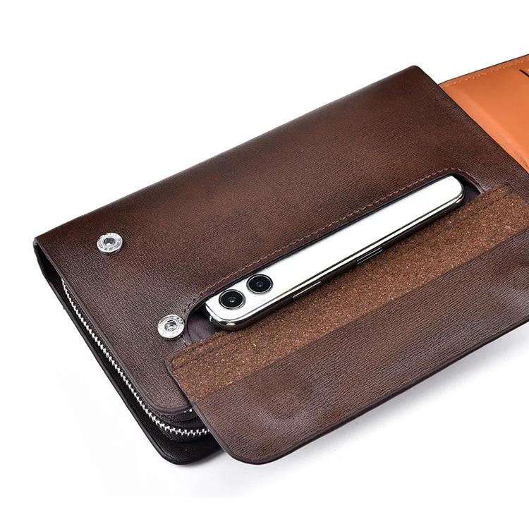 WEIXIER W123 Crocodile Texture PU Leather Men Clutch Bag Large Capacity Zipper Long Wallet - Brown