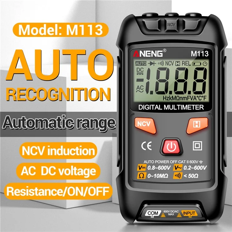 Aneng M113 1999 Conta Mini Multimetro Digitale AC / Metro Tensione cc Ohm Ncv Resistenza Volt Tester Strumento Elettrico - Nero