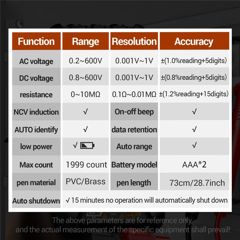 ANENG M113 1999 Counts Mini Digital Multimeter AC / DC Voltage Meter Ohm NCV Resistance Volt Tester Electricity Tool - Red
