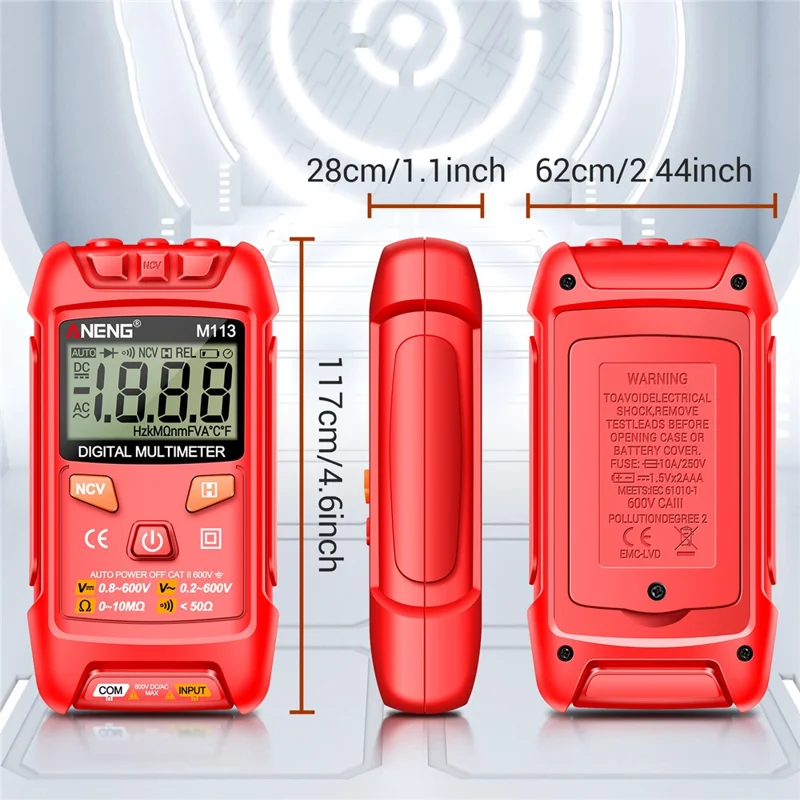 ANENG M113 1999 Counts Mini Digital Multimeter AC / DC Voltage Meter Ohm NCV Resistance Volt Tester Electricity Tool - Red