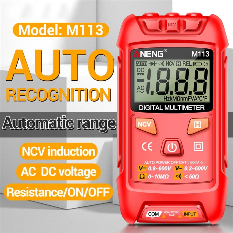 ANENG M113 1999 Counts Mini Digital Multimeter AC / DC Voltage Meter Ohm NCV Resistance Volt Tester Electricity Tool - Red