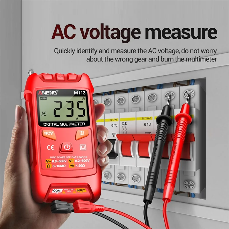 ANENG M113 1999 Counts Mini Digital Multimeter AC / DC Voltage Meter Ohm NCV Resistance Volt Tester Electricity Tool - Red