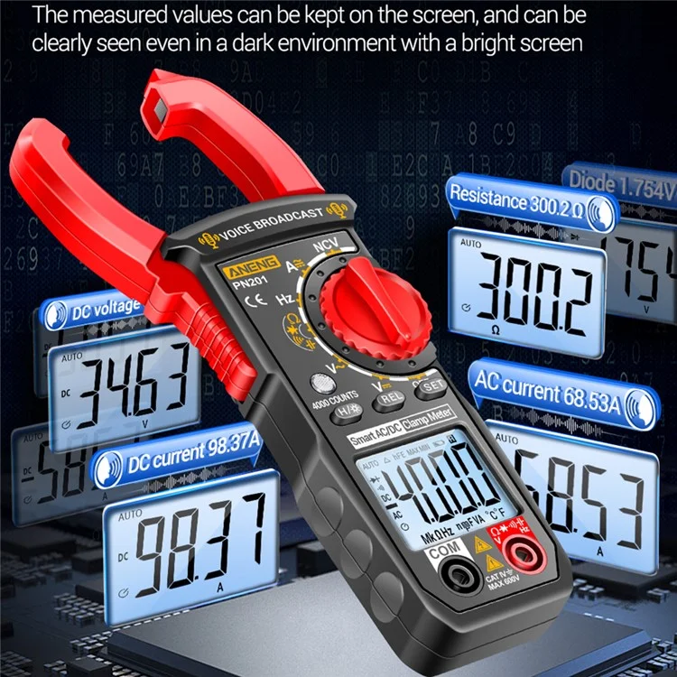 ANENG PN201 Voice Meter Clamp Multimeter DC / AC Current Voltage Tester 4000 Counts MultIi-tester NCV Ohm Capacitance Test Tool