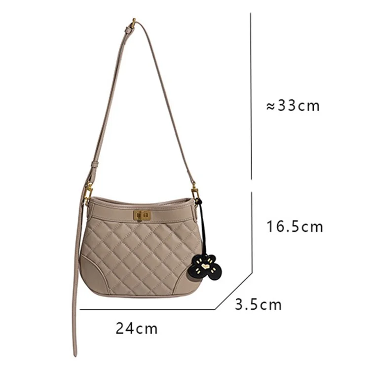 Bolsa de ombro cruzada de couro de vaca com design de grade rombo para mulheres - Cor castanha 