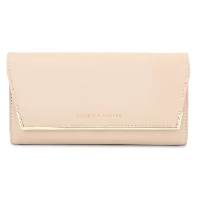 TAILIAN T3620-002 Pure Color PU Leather Long Wallet Multiple Card Slots Storage Pouch Clutch Bag Billfold for Women - Beige