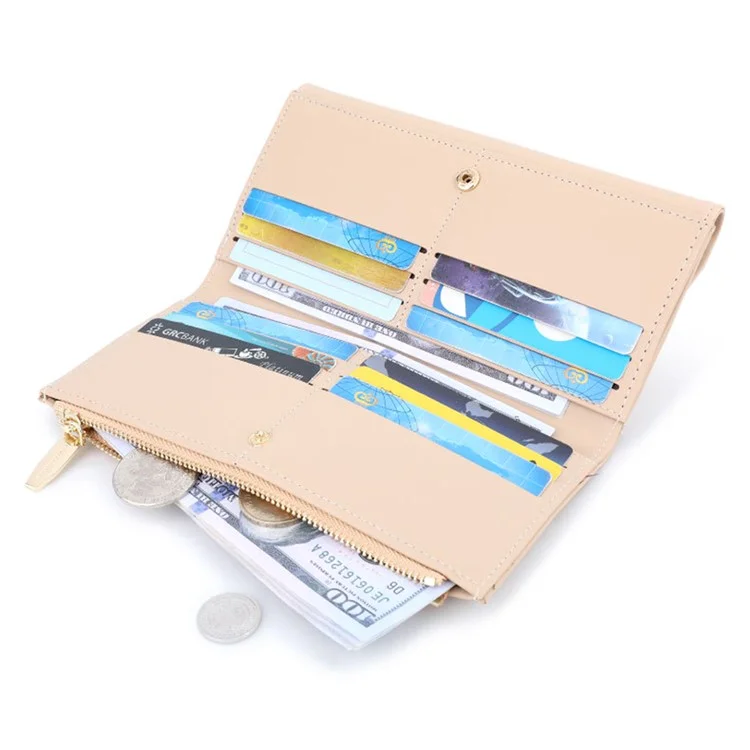 TAILIAN T3620-002 Pure Color PU Leather Long Wallet Multiple Card Slots Storage Pouch Clutch Bag Billfold for Women - Beige