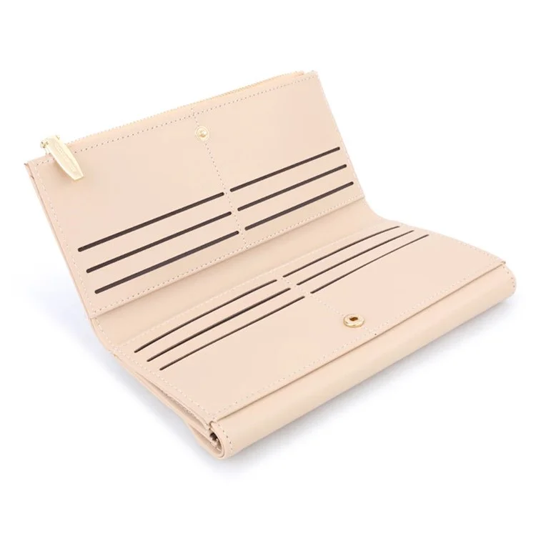 TAILIAN T3620-002 Pure Color PU Leather Long Wallet Multiple Card Slots Storage Pouch Clutch Bag Billfold for Women - Beige