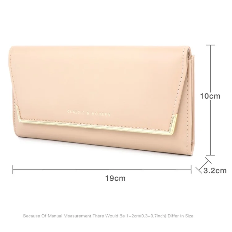 TAILIAN T3620-002 Pure Color PU Leather Long Wallet Multiple Card Slots Storage Pouch Clutch Bag Billfold for Women - Beige