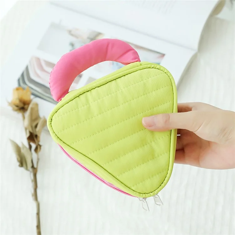 Mini Triangle Makeup Bag Color Splicing Memory Cloth+PP Cotton Travel Cosmetic Organizer - Green