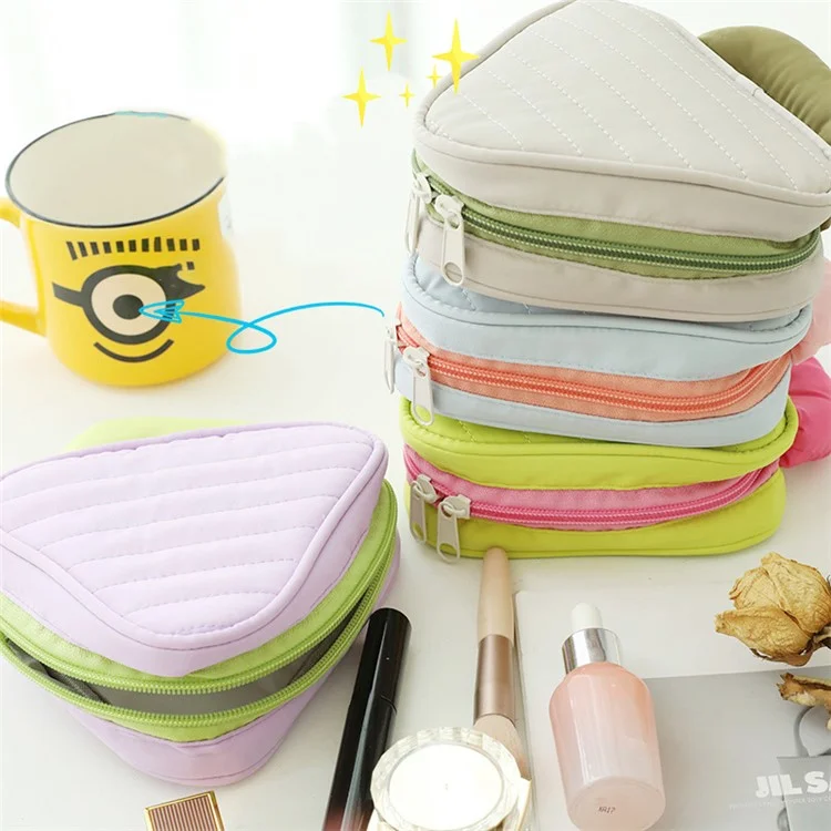 Mini Triangle Makeup Bag Color Splicing Memory Cloth+PP Cotton Travel Cosmetic Organizer - Green