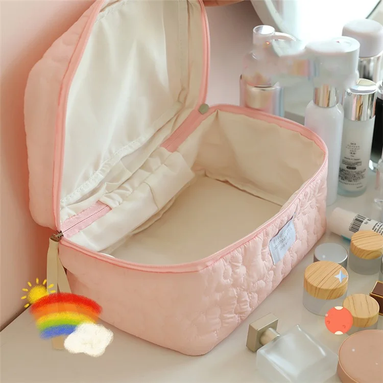 Borsa Cosmetica Organizzatrice in Nylon con Disegno Floreale Soffice, Custodia per Toiletries, Borsa da Viaggio per la Casa, Pochette per il Trucco, Dimensione: L - Rosa