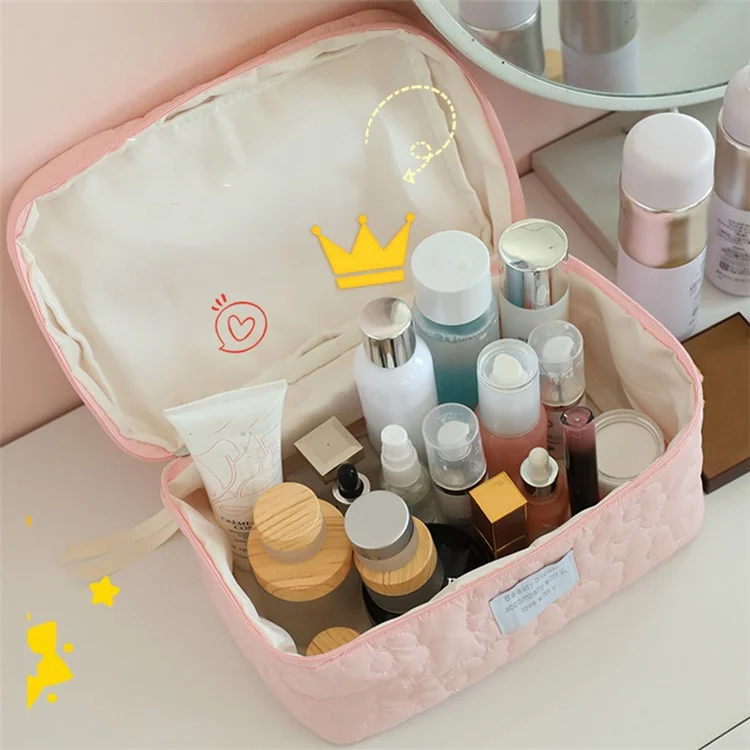 Borsa Cosmetica Organizzatrice in Nylon con Disegno Floreale Soffice, Custodia per Toiletries, Borsa da Viaggio per la Casa, Pochette per il Trucco, Dimensione: L - Rosa