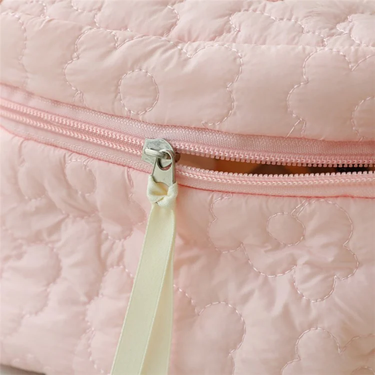 Borsa Cosmetica Organizzatrice in Nylon con Disegno Floreale Soffice, Custodia per Toiletries, Borsa da Viaggio per la Casa, Pochette per il Trucco, Dimensione: L - Rosa