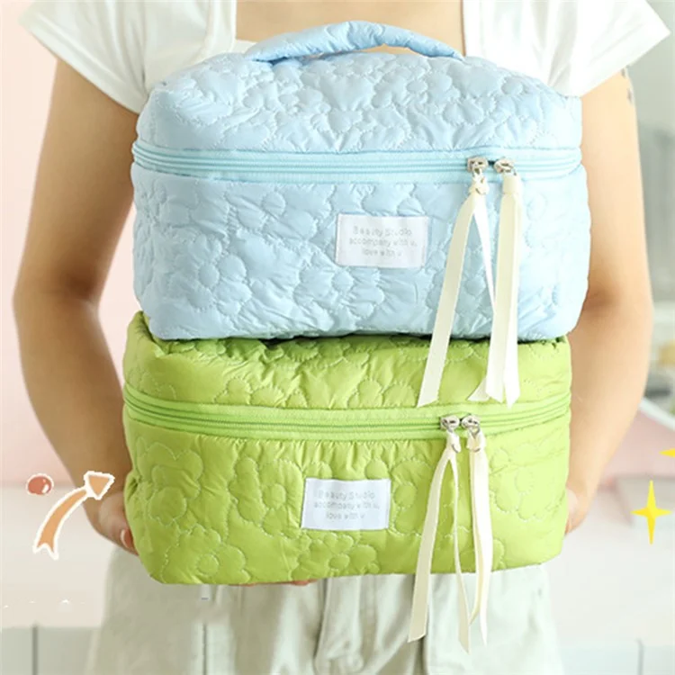 Borsa Cosmetica Organizzatrice in Nylon con Disegno Floreale Soffice, Custodia per Toiletries, Borsa da Viaggio per la Casa, Pochette per il Trucco, Dimensione: L - Rosa