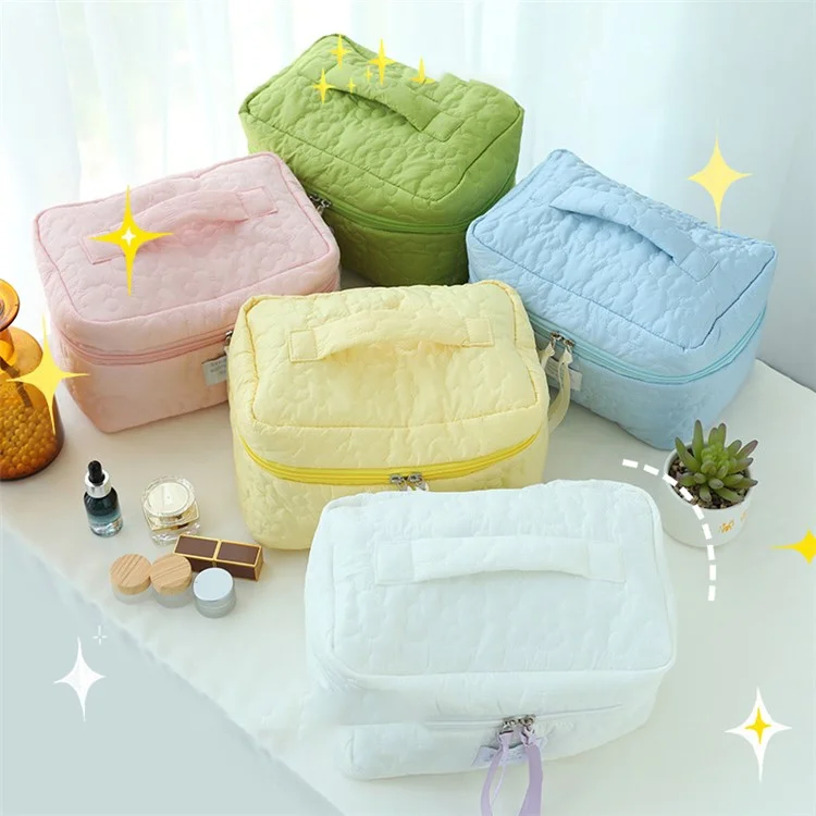 Borsa Cosmetica Organizzatrice in Nylon con Disegno Floreale Soffice, Custodia per Toiletries, Borsa da Viaggio per la Casa, Pochette per il Trucco, Dimensione: L - Rosa