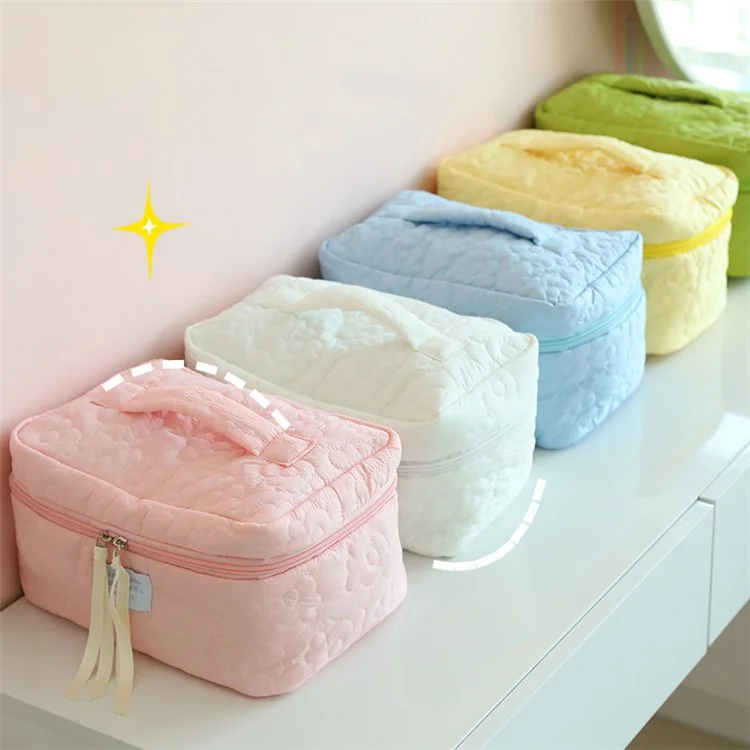 Borsa Cosmetica Organizzatrice in Nylon con Disegno Floreale Soffice, Custodia per Toiletries, Borsa da Viaggio per la Casa, Pochette per il Trucco, Dimensione: L - Rosa