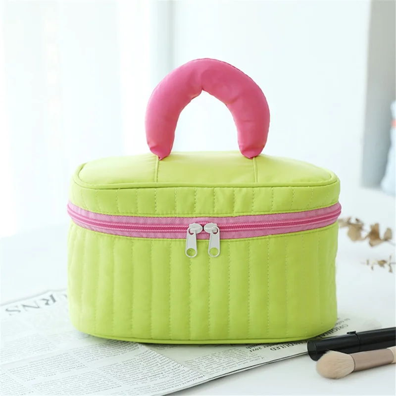 Splicing Color Cloth Cosmetic Storage Pouch Portable Makeup Organization Bag Travel Toiletry Organizer Bag - Green