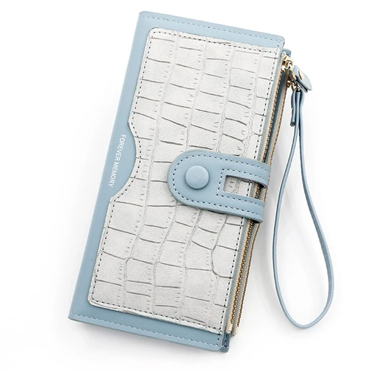 C113-3 Stone Texture Lang Geldbörse Frauen Reißverschluss Kupplung PU Leder Handytasche mit Handgelenkband - Blau
