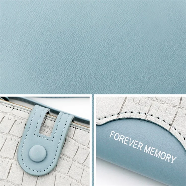 C113-3 Stone Texture Lang Geldbörse Frauen Reißverschluss Kupplung PU Leder Handytasche mit Handgelenkband - Blau