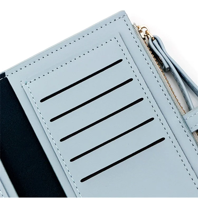 C113-3 Stone Texture Lang Geldbörse Frauen Reißverschluss Kupplung PU Leder Handytasche mit Handgelenkband - Blau
