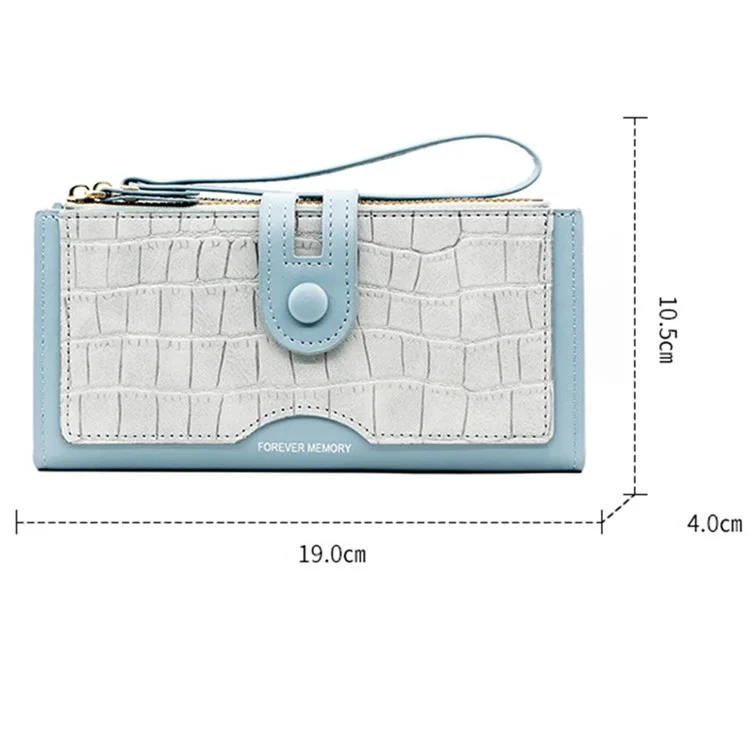 C113-3 Stone Texture Lang Geldbörse Frauen Reißverschluss Kupplung PU Leder Handytasche mit Handgelenkband - Blau