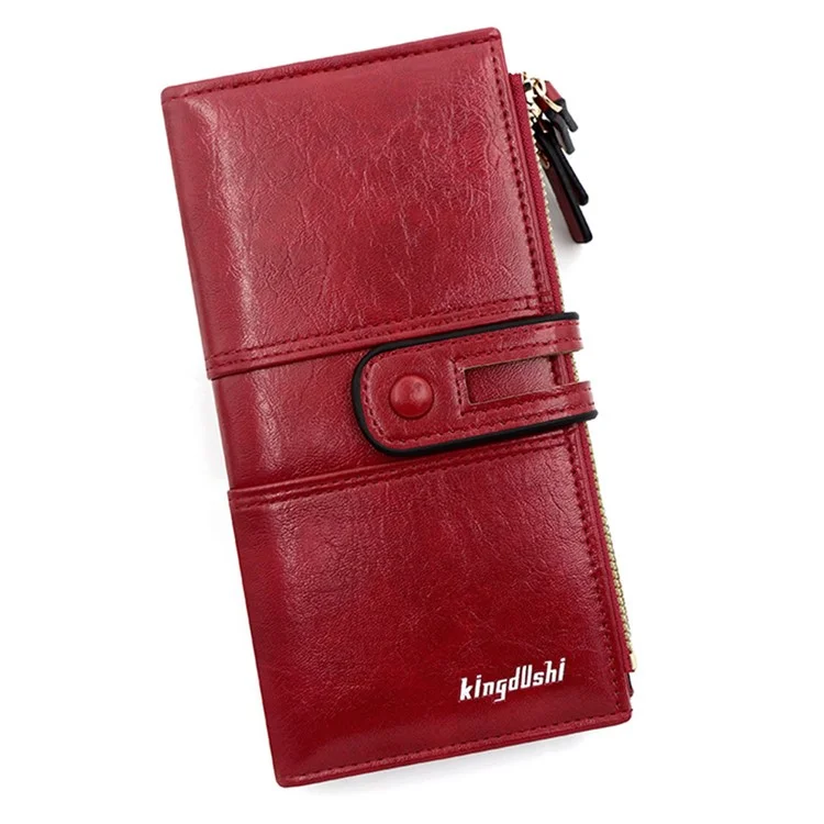 KINGDUSHI Hasp Design Multiple Card Slots Long Wallet Women PU Leather Cellphone Clutch - Vermelho