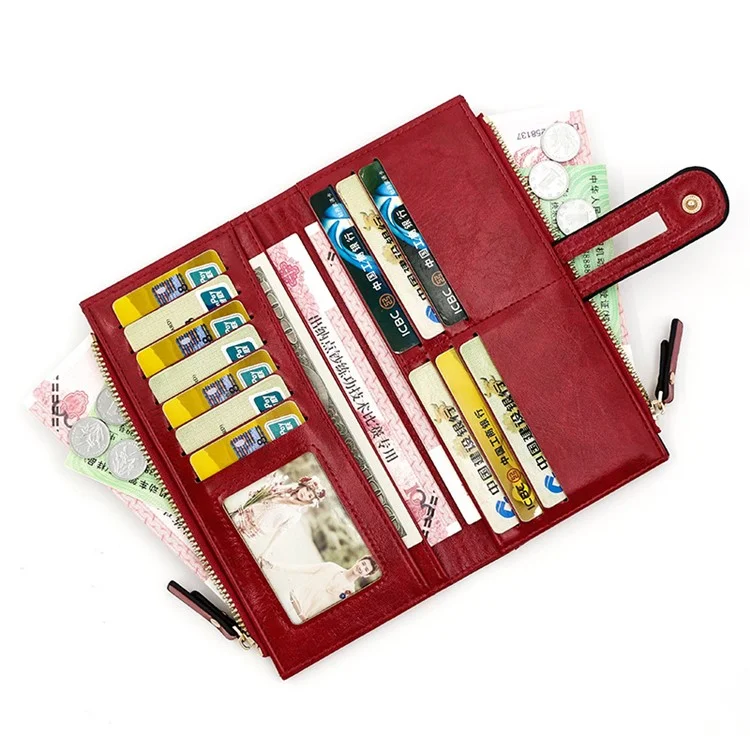 KINGDUSHI Hasp Design Multiple Card Slots Long Wallet Women PU Leather Cellphone Clutch - Vermelho