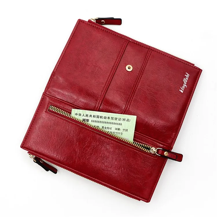 KINGDUSHI Hasp Design Multiple Card Slots Long Wallet Women PU Leather Cellphone Clutch - Vermelho